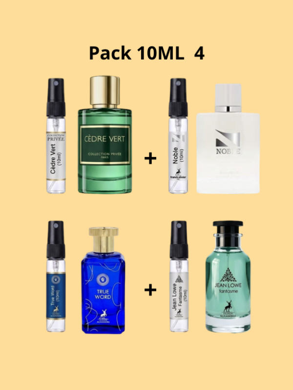 Pack  10 ml true world + 10 ml cèdre vert + 10 ml noble + 10 ml jean lowe fantasme